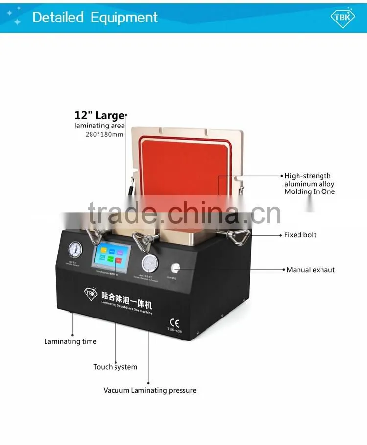2016 HOT TBK-408 laminating and remove bubble 2 in 1 machine with buil-in air compressor and vacuum pump for lcd screen repair