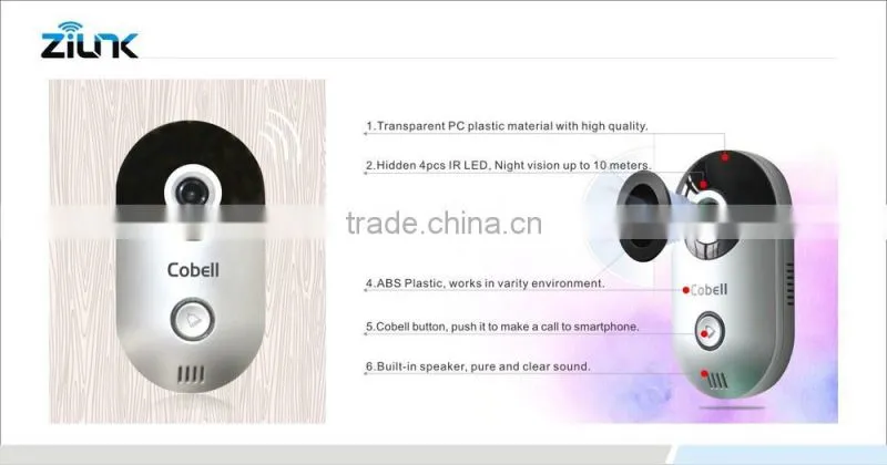 Ring Tone Video door phone, 2016 new zilink Cobell p2p intercom wifi doorbell camera