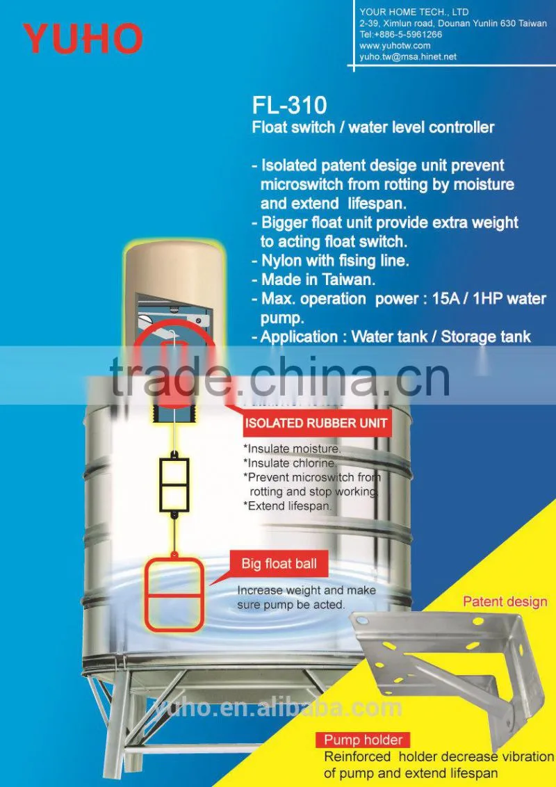 Taiwan fuel tank vertical work principle of level float switch