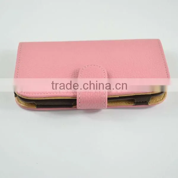 fashion real leather wallet phone case for Samsung i9500 with card slot and strap hot selling