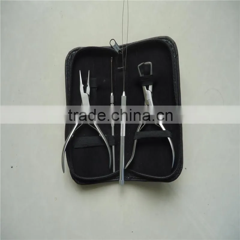 Fashion 12 Pcs Hair Extension Hook Pulling Tool Needle Threader Micro Rings Beads Loop Wooden Handle With Iron Wire Hotting