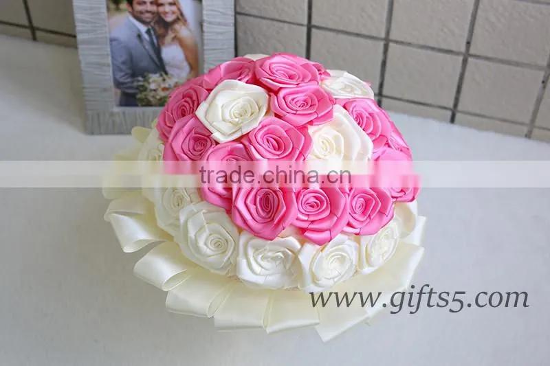 Custom made lovely pink white wedding bouquet in handmade