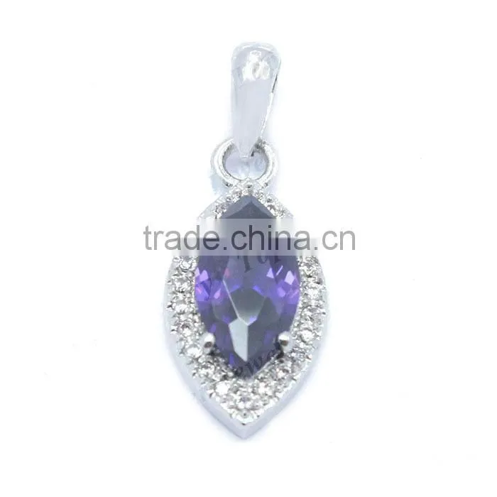 Dark amethyst stone pendant with micro pave setting white zircon in 925 sivler