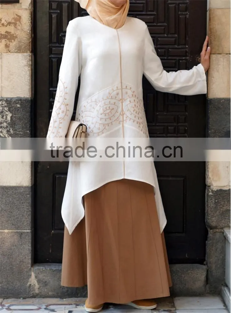 OEM service China factory custom made knee length emdbroidered summer linen quality tunic