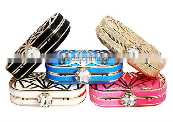 2014 leather with metal hollow evening bags fashion clutch Evening Bag