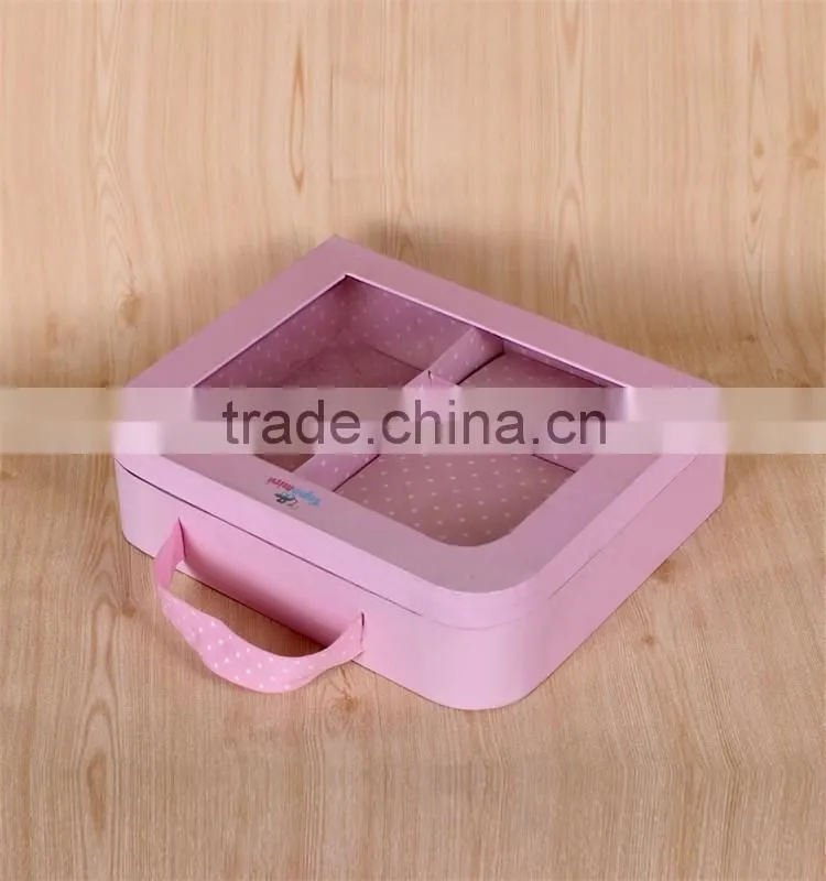 Fancy suitcase shaped baby clothes transparent gift box