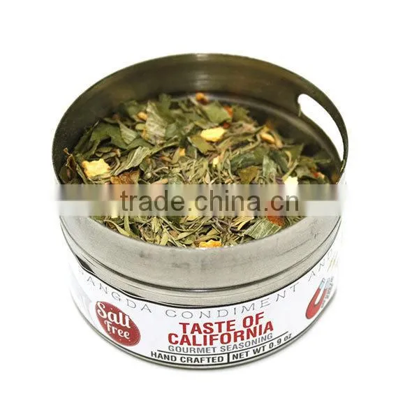 Taste of california-gourmet spice blends in megnetic stainless steel can with 2 puring options for shaking and pouring
