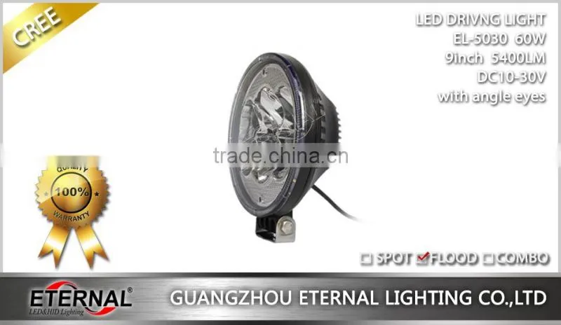 9in 60W high power round transportation equipment vehicles led driving headlight car automotive led working light