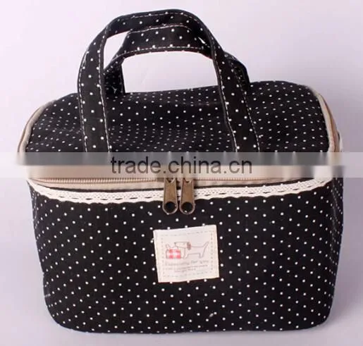 Black with White Dot Beautiful Cosmetic Makeup Bag Organizer With Handle