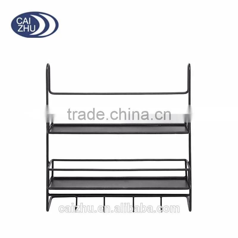 Modular 2 Tier Black Metal Wire Custom Nail Polish Display Wall Rack Utility Hanger Hooks