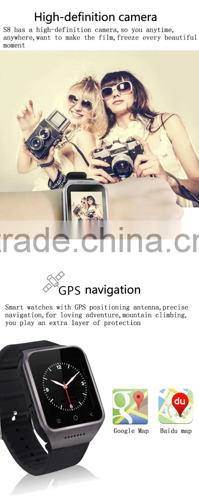 2017 new S8 Bluetooth smart watch Android 4.4 system Bluetooth 3G watch MP3 touch screen smart watch