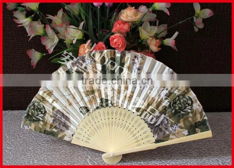 Wholesale bamboo fabric hand folding fan