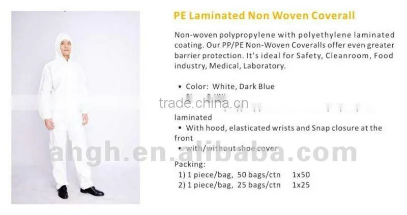 Disposable non-woven overall,pp non woven coverall