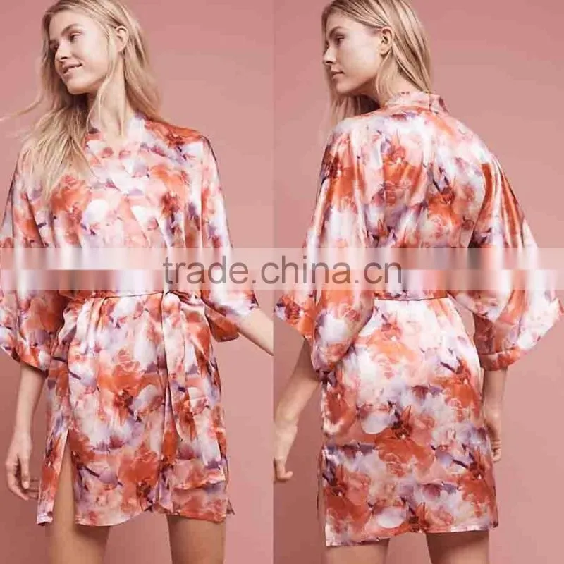 Japanese Silk Robes Ladies Fashion Satin Sleepwear Wholesale Custom Made Floral Silk Kimono Robes for Women