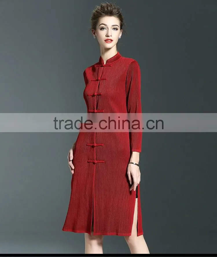 2017 new slim plicated cheongsam one piece dresses