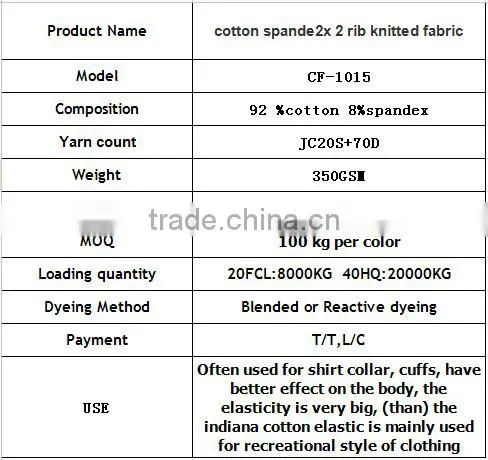 rib knit fabric,cotton spandex 2x 2 rib knitted fabric