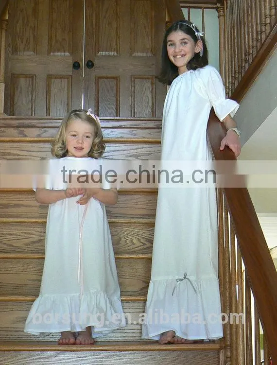 Fashion Style Size 12 Month to Size 14Y White Cotton Girls Nightgown Embroidered Muslin Kids Pajamas