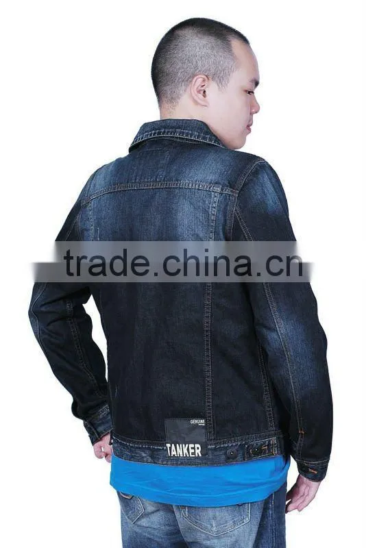 T1031 OEM denim top coat pu coated sleeves men jacket