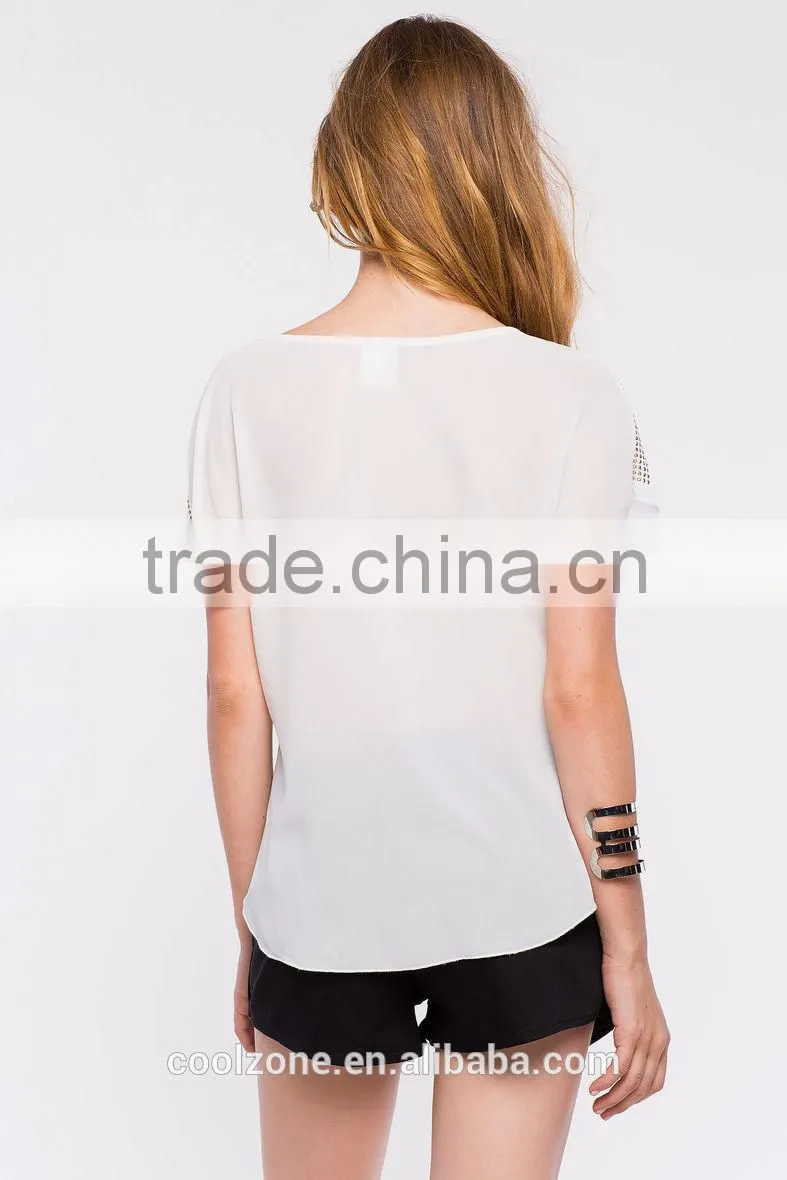 Online shopping women clothes fashion embellished lady blouse
