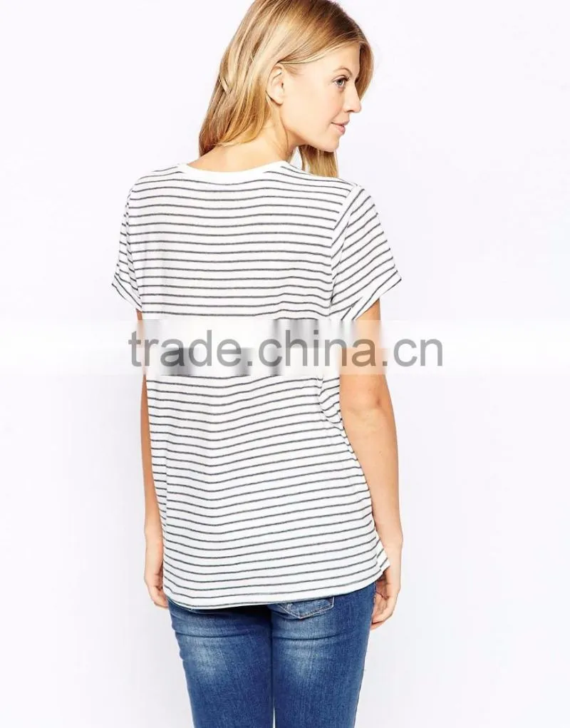 100% Cotton striped design soft-touch jersey maternity clothes t shirt for pregnancy