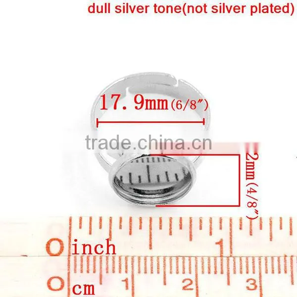 Copper Rings Adjustable Round Disc Silver Tone Cabochon Setting 17.9mm Ring Setting