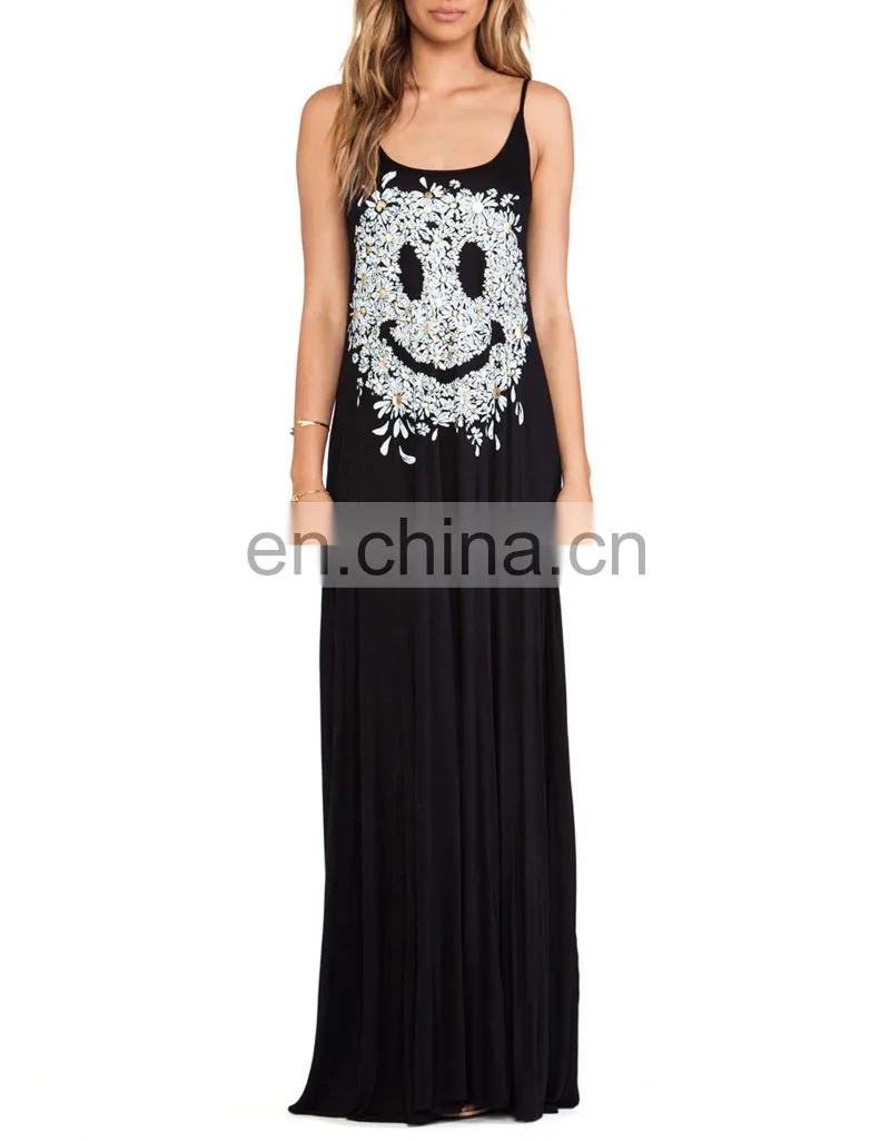 CHEFON Happy face deep back cut out maxi dress