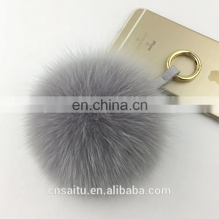 Womens Bag Decoration Charm Handbag Pompom Real Fox Fur Keychains