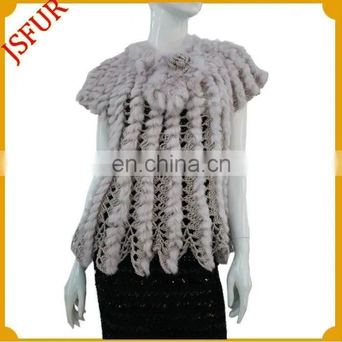 Fashion women's hand crochet vest with fur trim