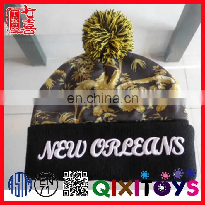 2016 New designed Fashion sublimation Knitted winter hats with pompom