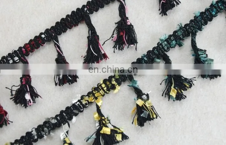 Top fashion multico design pompom fringe tassel trim for winter season garments