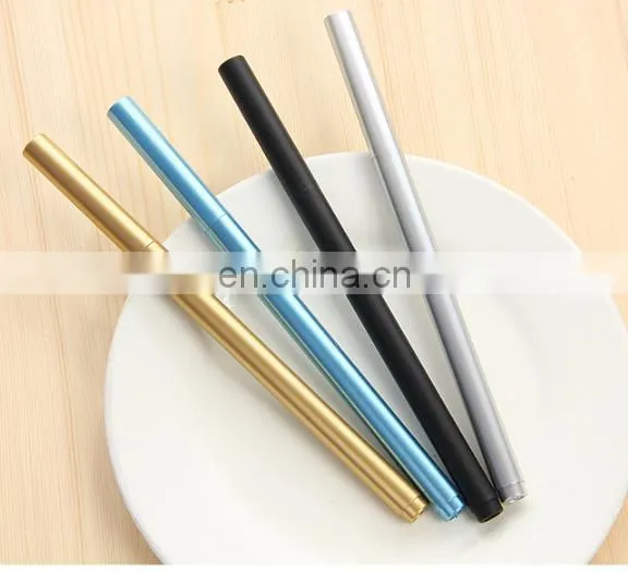 Slim blue gel pen polished metal sign gel pen