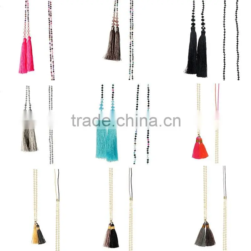 China hot wholesale multi colored crystal necklace, DIY beaded tassel necklace for girls