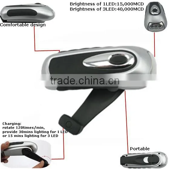 JAK HF1006 CE certificated 3 LED hand crank torch
