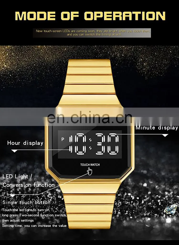 Sanda 8001 Luxury Touch Screen LED Wristwatch for Men Luminous Waterproof Steel Digital Watches