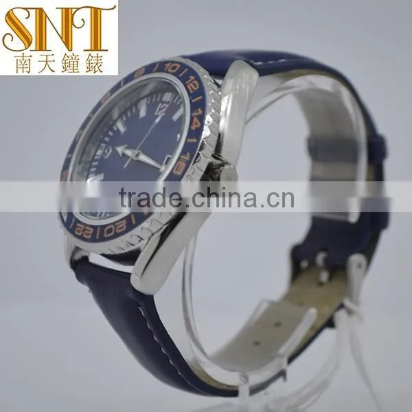 man watch auto date dark blue japan movt quartz leather wrist watch OEM