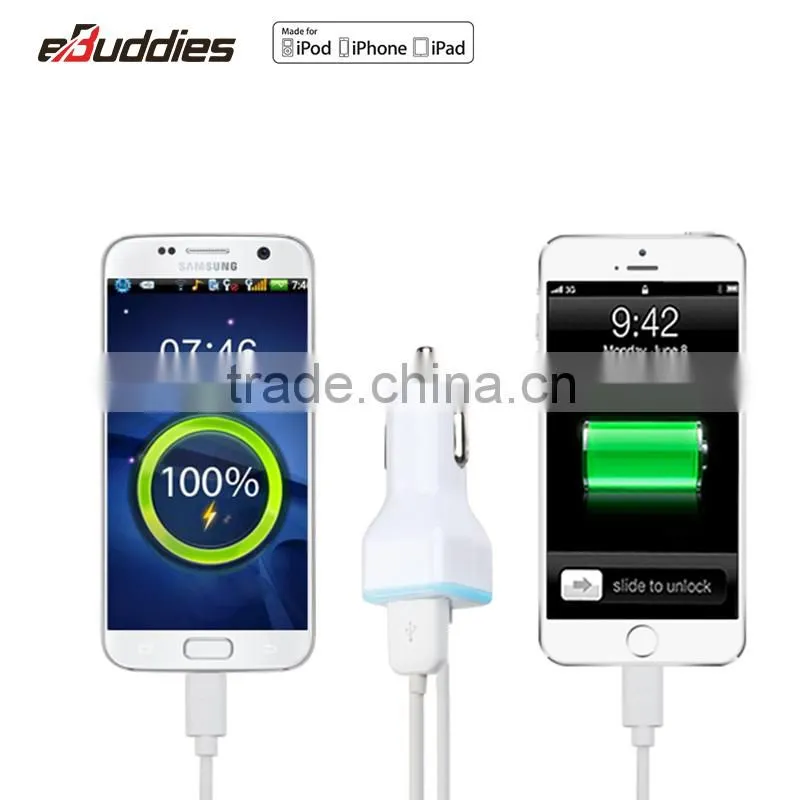 Built-in with MFi Charging Cable car charger for iPhone 6 6s 5 for Samsung