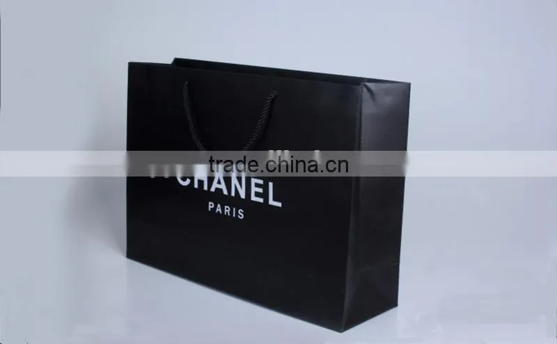 products new logo decoration elegant black handle paper bag for luxury shop promotion