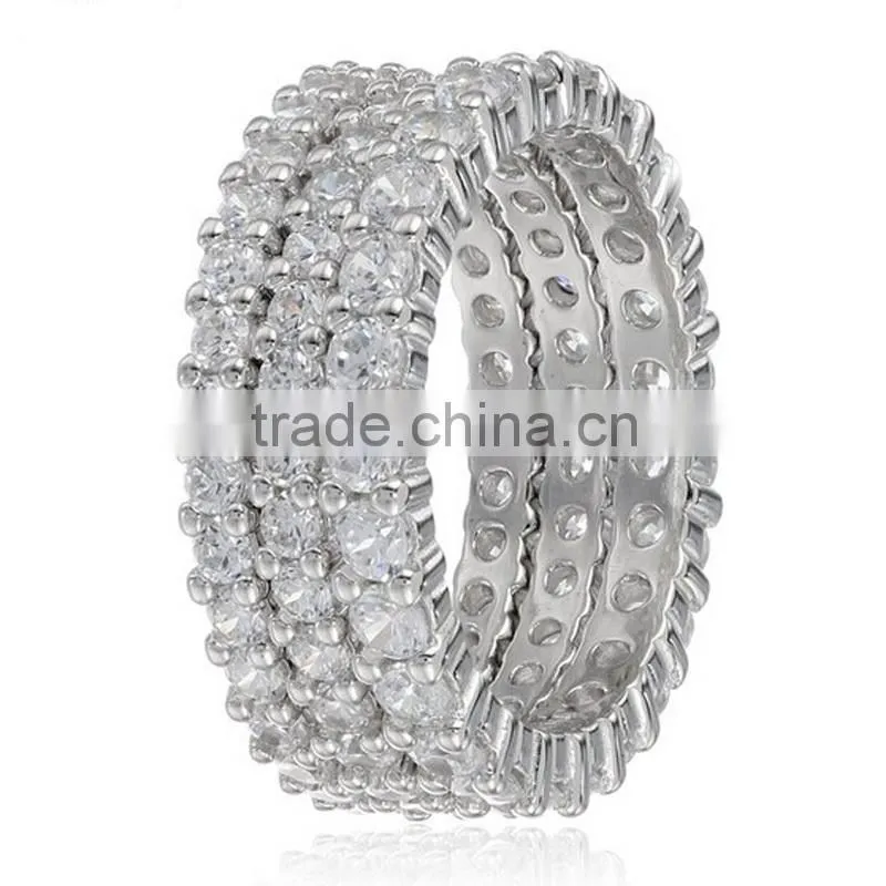 Three Sterling Silver Jewelry and Cubic Zirconia Stacking All-Around Wedding Bands