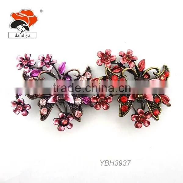 Wholesale romantic butterfly and flower shaped red rhinestone brooch