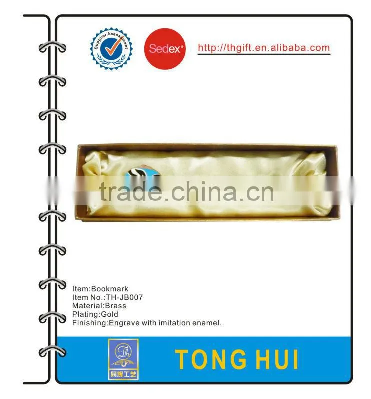 Fashion metal imitation enamel bookmarks with gold plating