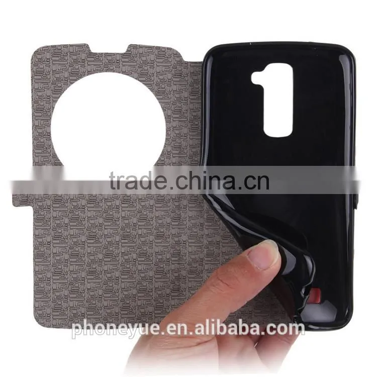 Magnetic Buckle Window View Phone Stand Holder Flip Leather Case Cover for LG G2