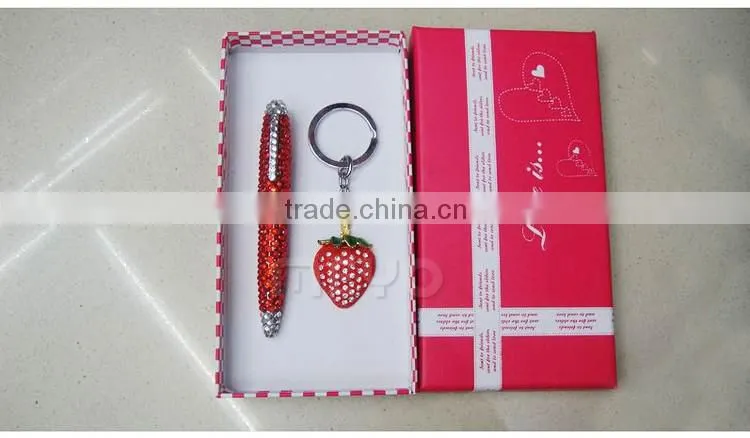 Promotional Christmac key chain and crystal ballpoint pen gift set for holiday