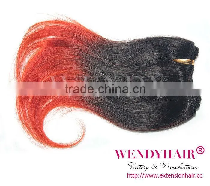 Ombre Black Fire Red Color Two Tone Brazilian Hair Weft