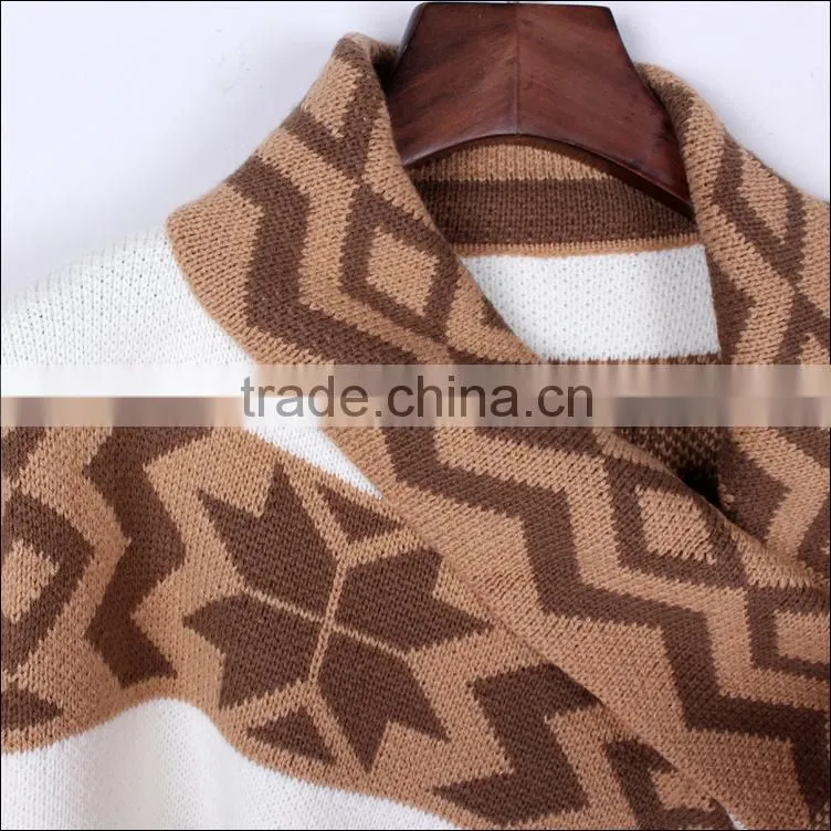 2014 the most latest high quality Glamorous European and American show cardigan geometric pattern jacquard long cape coat