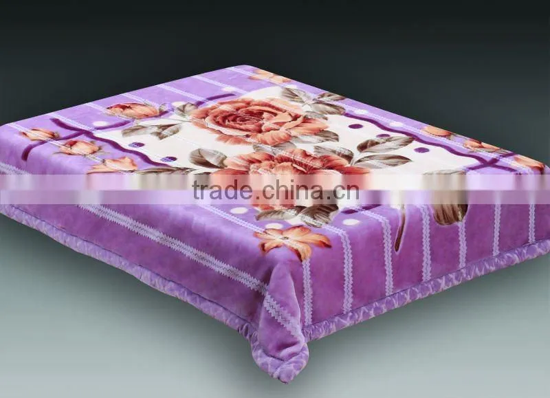 100% polyester printed &carved interweaving raschel blanket