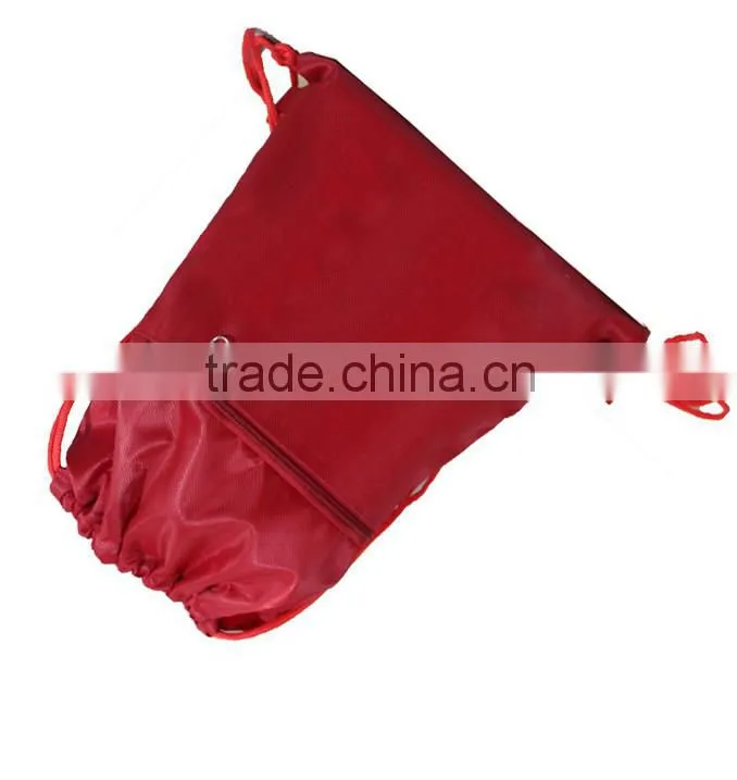Blank logo canvas, polyester drawstring backpack bag with front pocket