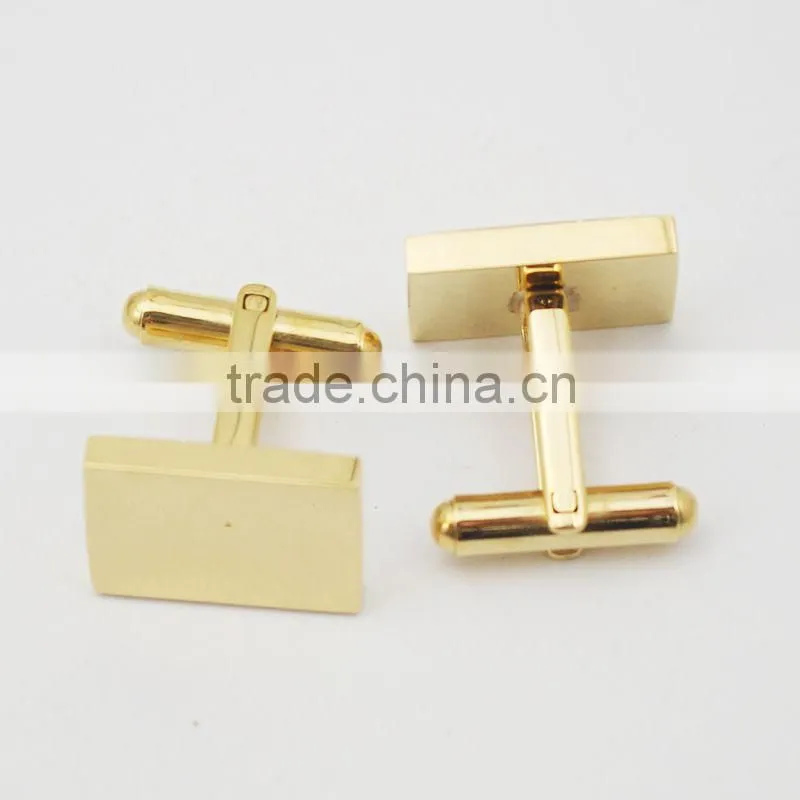 316L Stainless steel gold rectangle cufflink custom engrave logo gold cufflinks