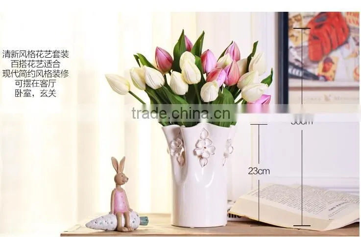 2016 home decoration white glazed gild ceramic flower vase for wedding decor