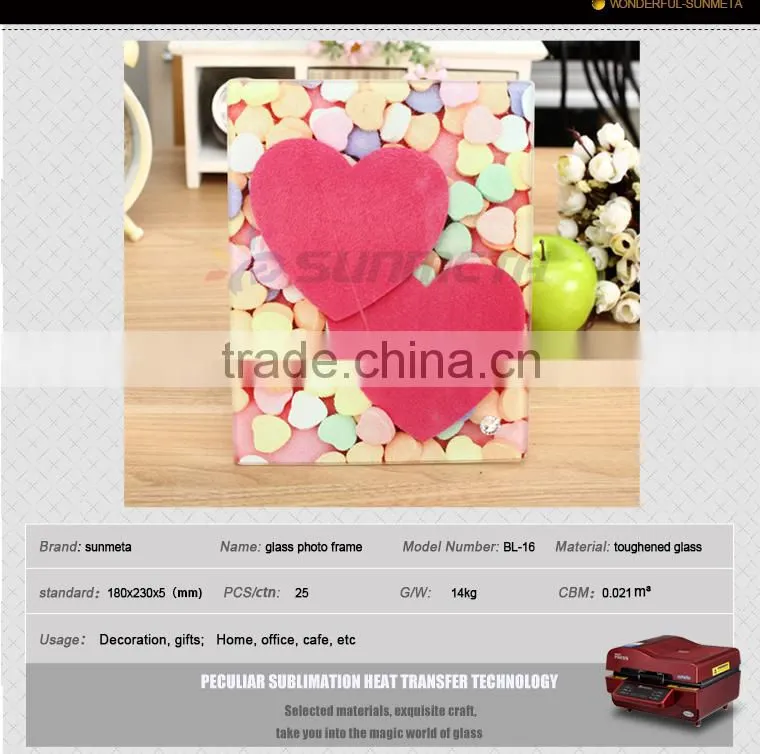 Sunmeta factory directly blank sublimation glass photo frame BL-16