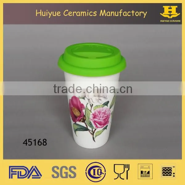 Ceramic travel mug with silicon lid, reusable coffee cup